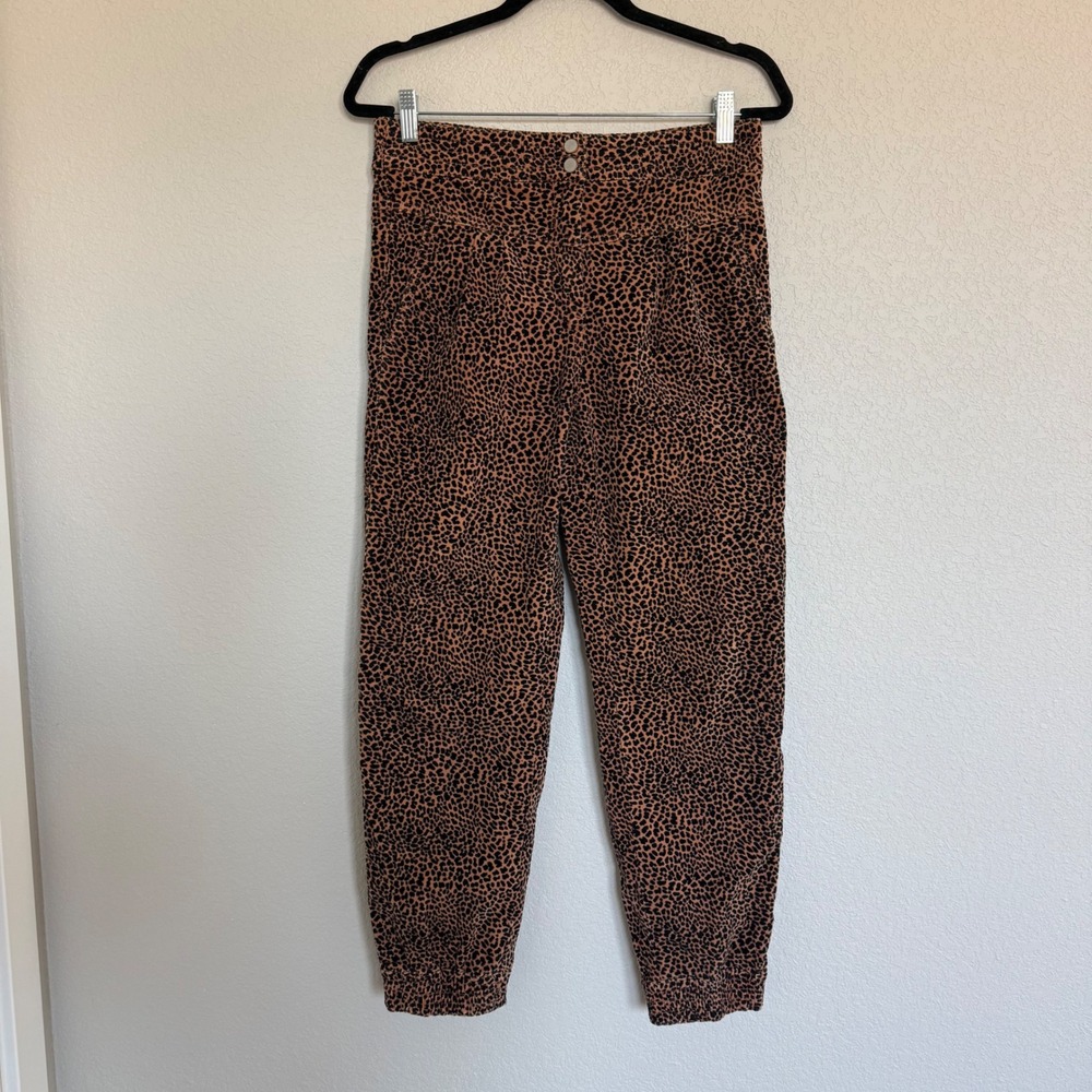 Anthropologie Kalea Womens Leopard Cheetah Print Tapered High Rise Pants Brown